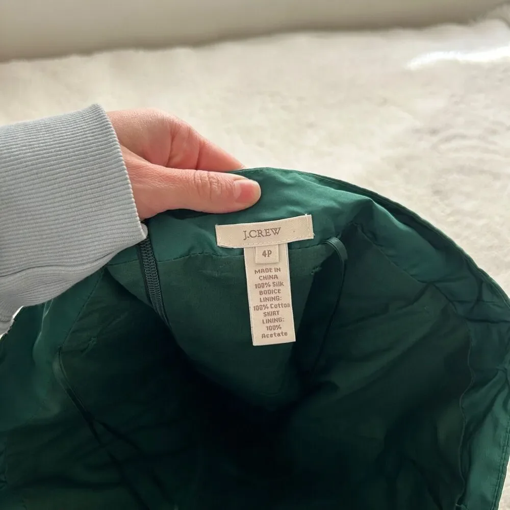 J Crew Womens Dress Size Petite 4 Emerald Green 100% Silk Waist Strapless‎ - Picture 6 of 9